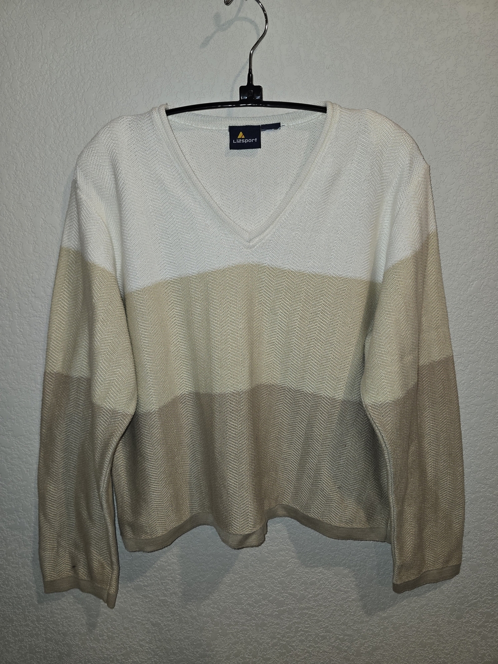 Vintage Lizsport Colorblock V-Neck Chevron Knit Sweater - Women's Size Large